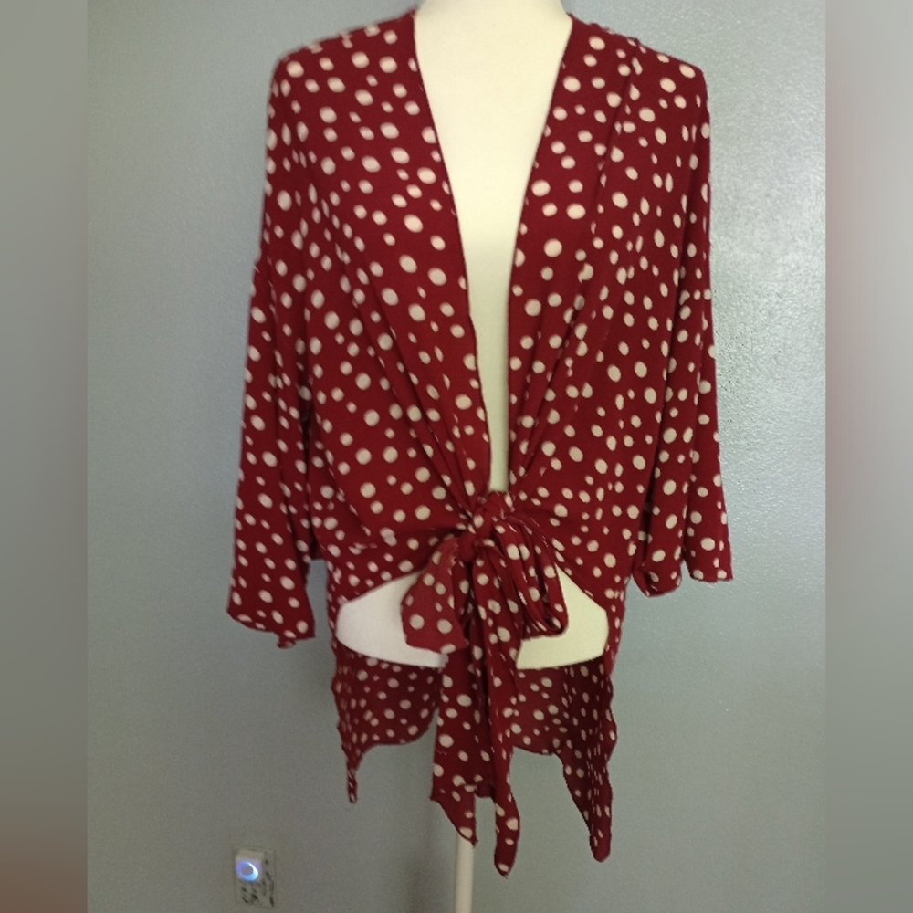 Artsy Red Polka Dot Coverup Long Sleeve Top, Pin Up Girl Style